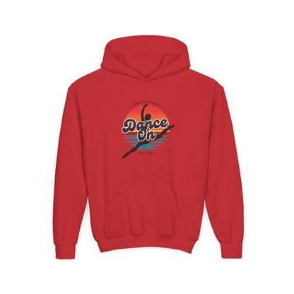 "Keep Calm and Dance On" Youth Hooded Sweatshirt – Retro Dance Quote Graphic Fleece Hoodie for Kids and Teens
