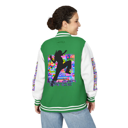 Levels Premium Collection Dance Letterman Jacket – Colorful Unisex Streetwear Varsity Jacket with "Levels Pictures Textures" Front and Dancer Silhouette Back Graphic