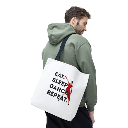 "Eat Sleep Dance Repeat" Canvas Tote Bag – Bold Dancer Graphic Dance Bag for Studio, School & Everyday Use