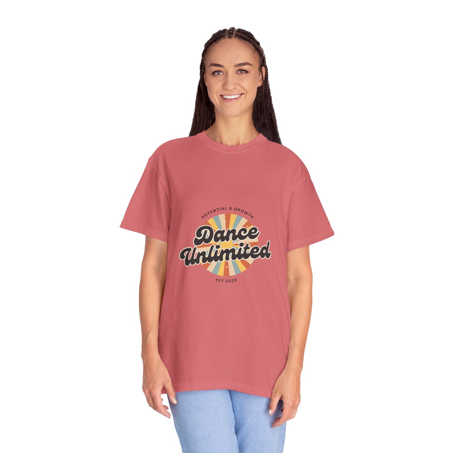 "Dance Unlimited, Potential & Growth" Unisex Garment-Dyed T-Shirt – Retro-Inspired Dance Motivation Graphic Tee – Inspirational Shirt for Dancers"