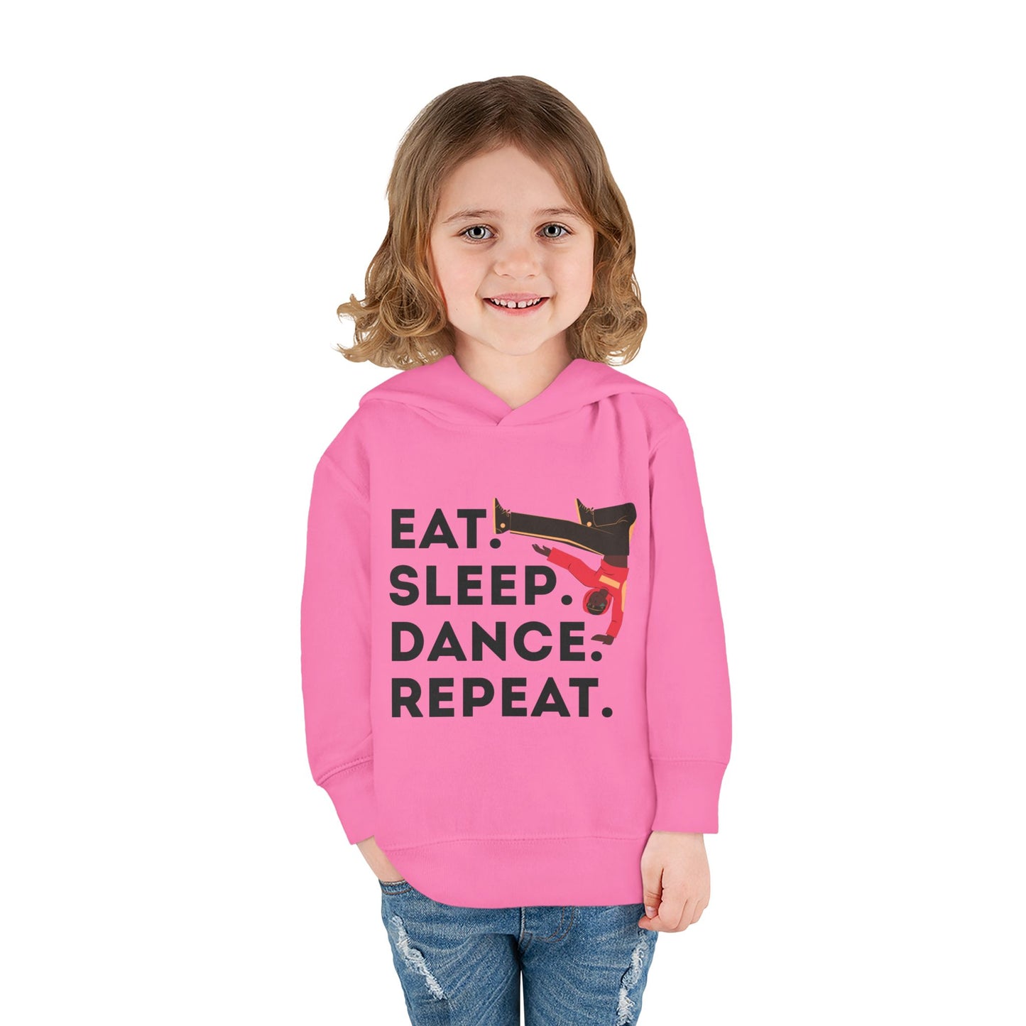 "Eat Sleep Dance Repeat" Toddler Pullover Hoodie – Bold B-Boy Dance Graphic Fleece Sweatshirt for Kids