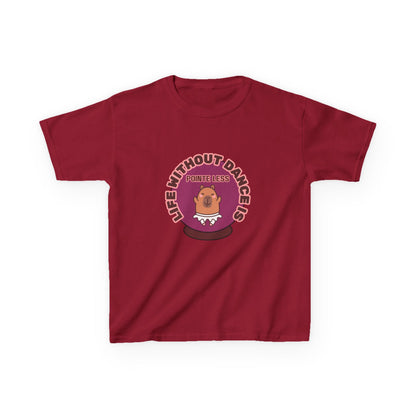 "Life Without Dance Is Pointeless" Youth Dance T-Shirt – Cute Capybara Ballerina Graphic Tee for Kids