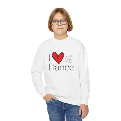 "I Love Dance" Youth Crewneck Sweatshirt – Hand-Drawn Heart & Note Graphic Dance Lover Pullover