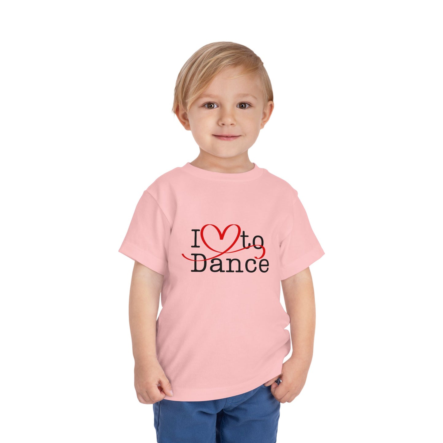 "I Love to Dance" Toddler Short Sleeve Tee – Hand-Drawn Heart Graphic Dance Lover T-Shirt