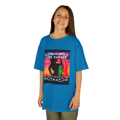 "Line Dancer – Get Your Boots in Line" Youth Short Sleeve Tee – Western-Inspired Country Dance Shirt for Kids