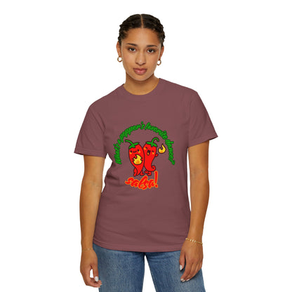 "What's a Pepper's Favorite Dance? Salsa!" Dance Pun Unisex Garment-Dyed T-Shirt – Funny Dance Joke Tee with Cute Pepper Graphic – Dance Humor Shirt for Food & Pun Lovers