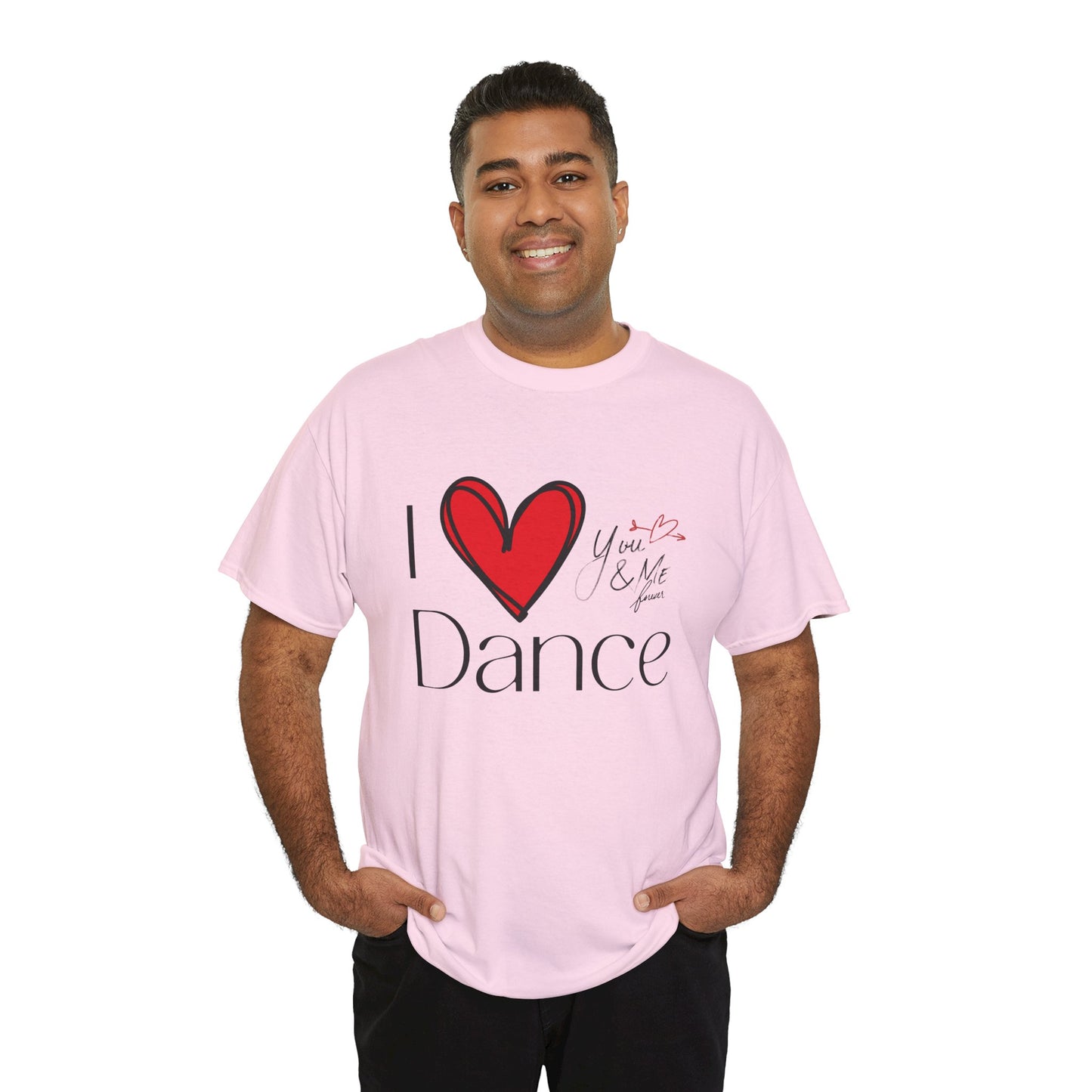"I Love Dance" Unisex Heavy Cotton Tee – Hand-Drawn Heart & Note Graphic Dance Lover T-Shirt