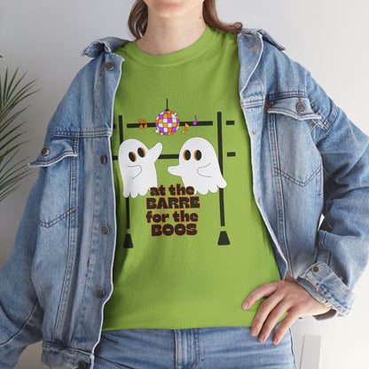 “At the Barre for the Boos” Dance Halloween T-Shirt with Cute Ghost Ballet Graphics - Unisex Heavy Cotton Tee