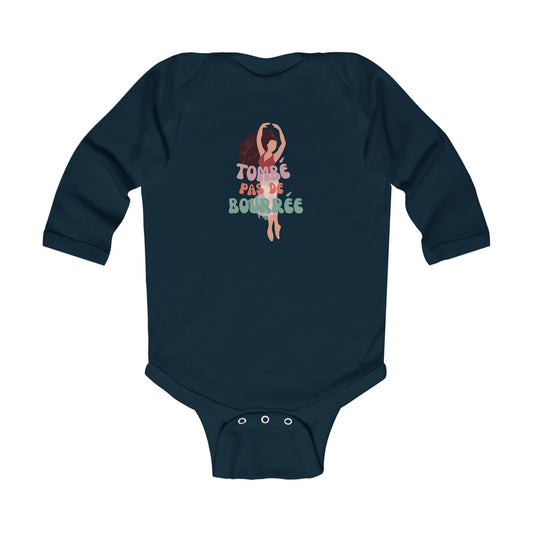 "Tombé Pas de Bourrée" Infant Long Sleeve Ballet Bodysuit – Cute Dance-Themed Baby Outfit for Future Ballerinas
