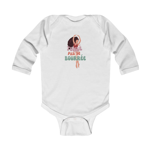 "Tombé Pas de Bourrée" Infant Long Sleeve Ballet Bodysuit – Cute Dance-Themed Baby Outfit for Future Ballerinas