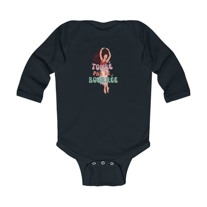 "Tombé Pas de Bourrée" Infant Long Sleeve Ballet Bodysuit – Cute Dance-Themed Baby Outfit for Future Ballerinas