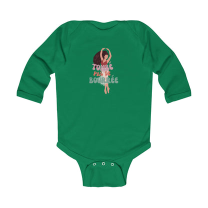 "Tombé Pas de Bourrée" Infant Long Sleeve Ballet Bodysuit – Cute Dance-Themed Baby Outfit for Future Ballerinas