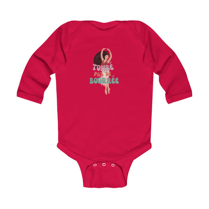"Tombé Pas de Bourrée" Infant Long Sleeve Ballet Bodysuit – Cute Dance-Themed Baby Outfit for Future Ballerinas