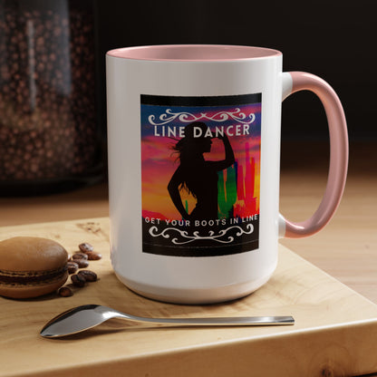 "Line Dancer" Accent Coffee Mug – Cute Cowgirl Graphic Ceramic Mug for Country Dance Lovers