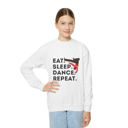 "Eat Sleep Dance Repeat" – Bold B-Boy Graphic Youth Crewneck Sweatshirt | Hip Hop Dance Kids Pullover