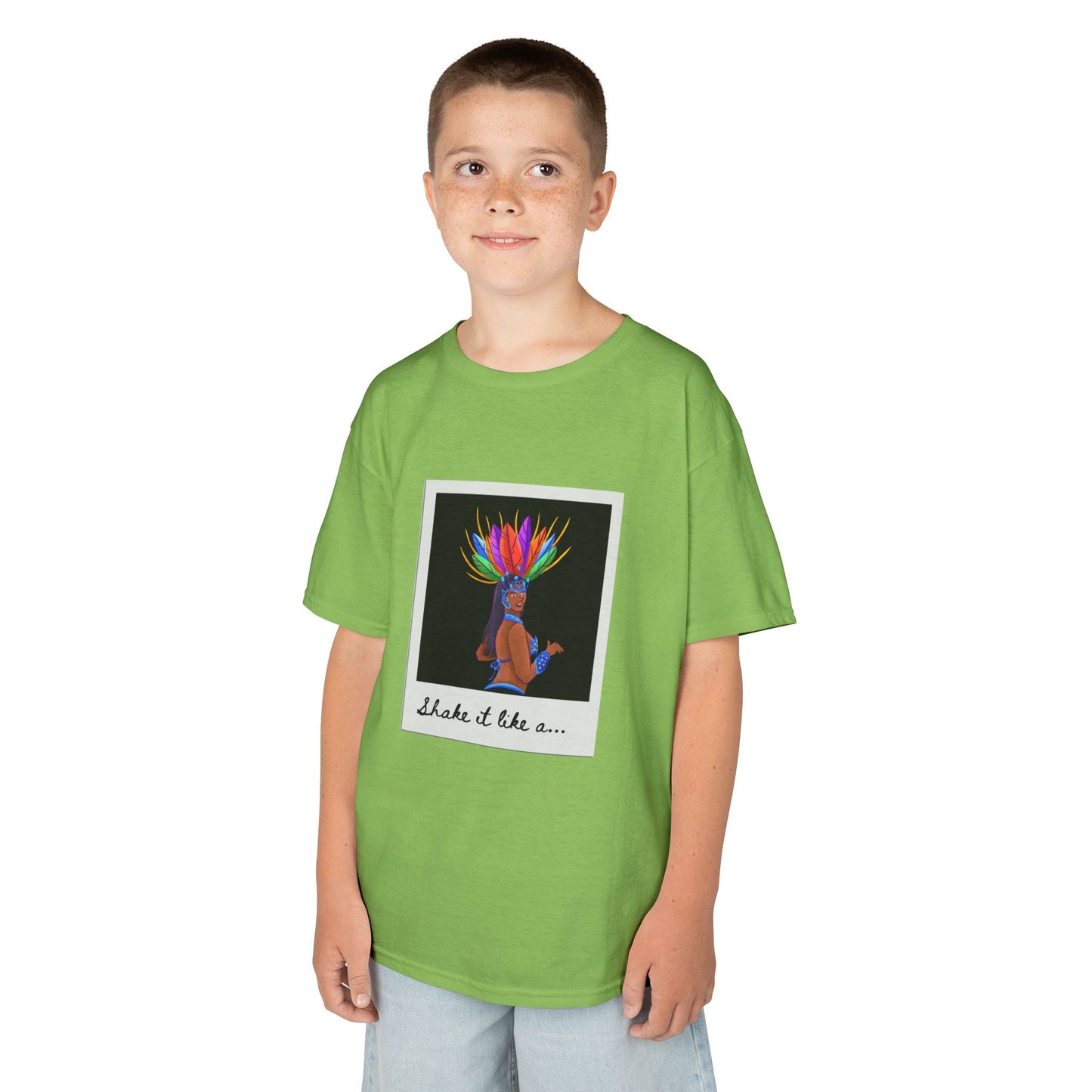 "Shake It Like a..." Youth Short Sleeve Tee – Carnival-Inspired Samba Dancer Graphic Dance Shirt for Kids