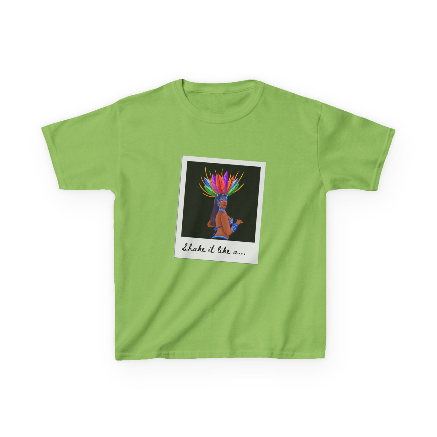 "Shake It Like a..." Youth Short Sleeve Tee – Carnival-Inspired Samba Dancer Graphic Dance Shirt for Kids