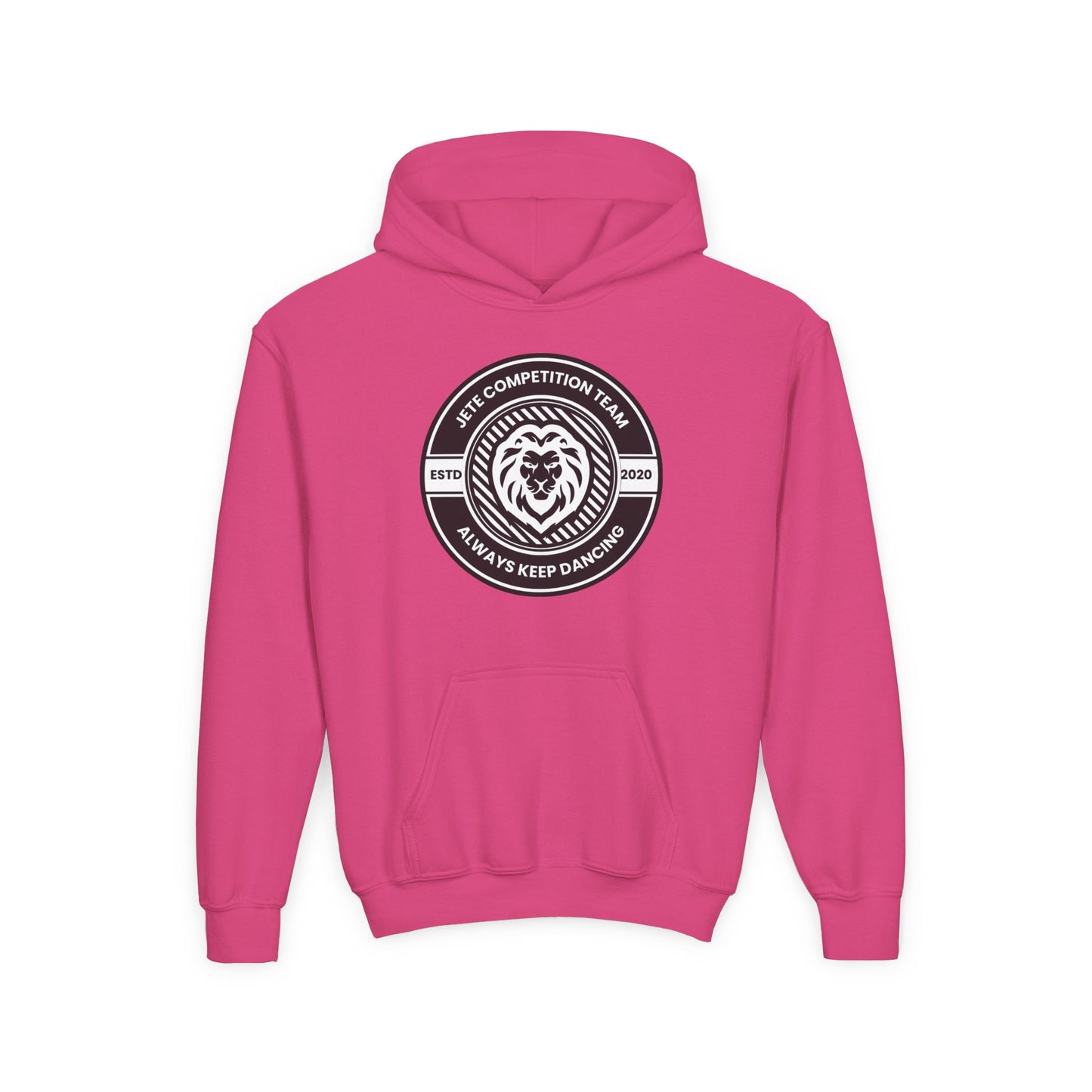 "Jeté Competition Team - Always Keep Dancing" Youth Hooded Sweatshirt – Bold Collegiate Emblem Dance Graphic Hoodie for Kids and Teens