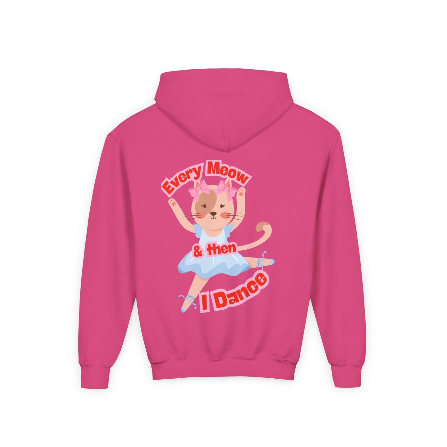 “Every Meow & Then I Dance” Adorable Dancing Cat Graphic | Cute Cat Dance Hoodie for Kids & Young Ballet Enthusiasts - Unisex Youth Hoodie