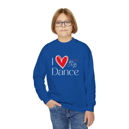"I Love Dance" Youth Crewneck Sweatshirt – Hand-Drawn Heart & Note Graphic Dance Lover Pullover