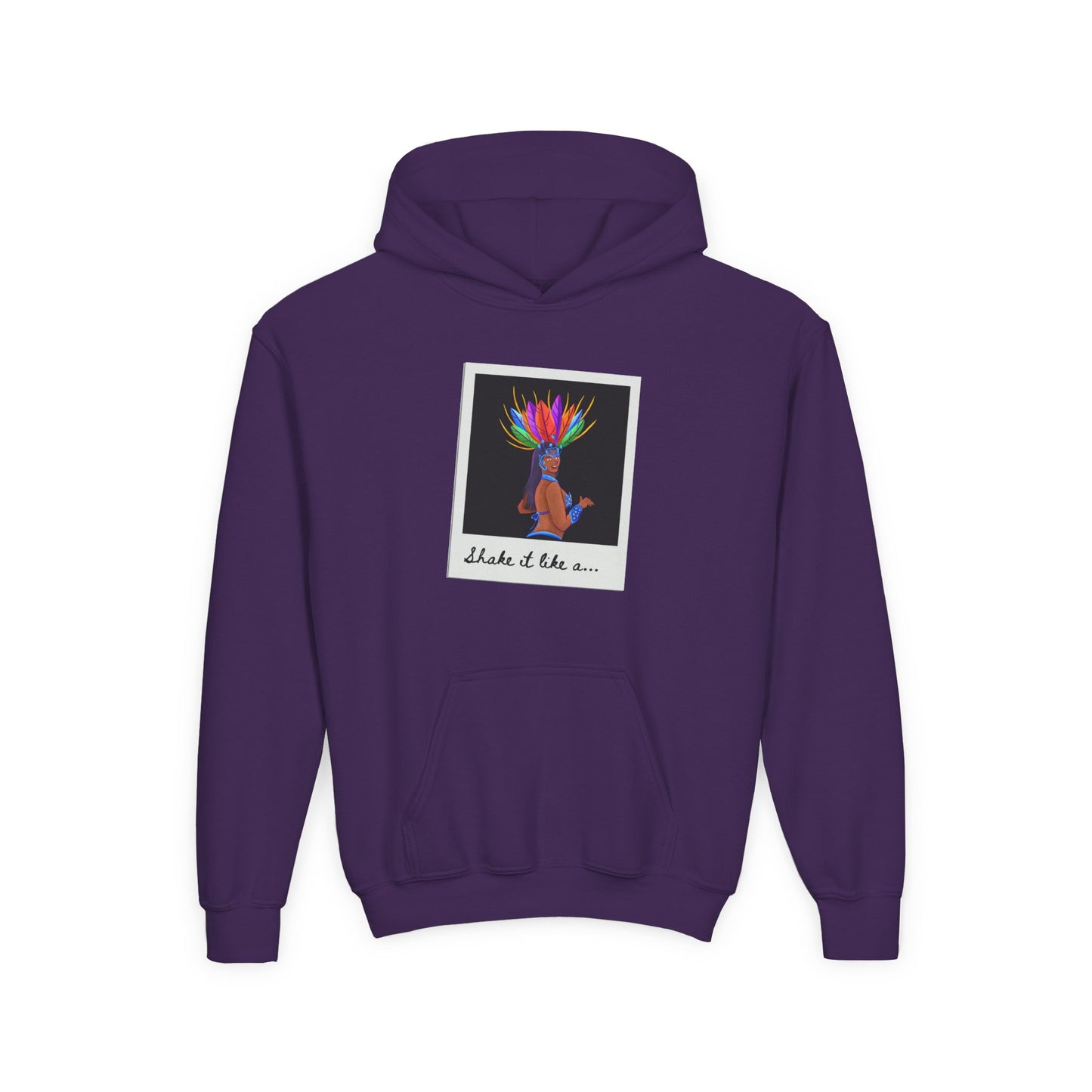 "Shake It Like a..." Youth Hooded Sweatshirt – Carnival-Inspired Samba Dancer Graphic Fleece Hoodie for Kids and Teens