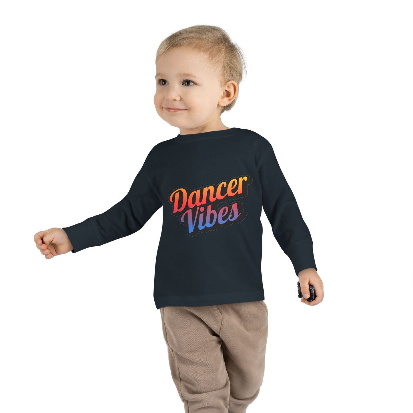 "Dancer Vibes" Toddler Dance T-Shirt – Colorful Text Graphic Long Sleeve Tee for Kids