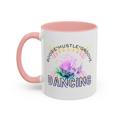 "Boogie, Hustle, Groove - Dancing" Disco Accent Coffee Mug – Fun Retro Dance Gift for Coffee Lovers