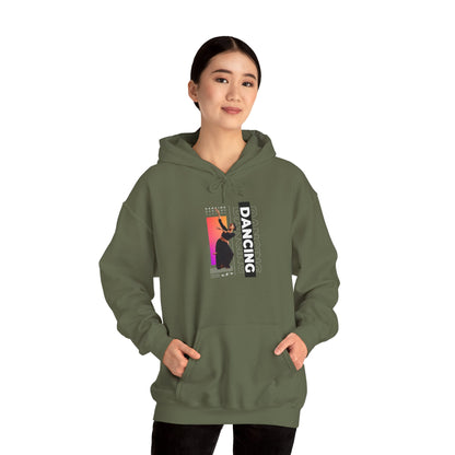 “Dancing” Text with Streetwear-Style Female Dancer Graphic - Unisex Heavy Blend™ Hooded Sweatshirt – Cozy Dance Hoodie for Ballet & Hip-Hop Enthusiasts