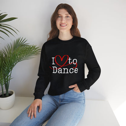 "I Love to Dance" Unisex Crewneck Sweatshirt – Dance Lover Gift with Hand-Drawn Heart Graphic
