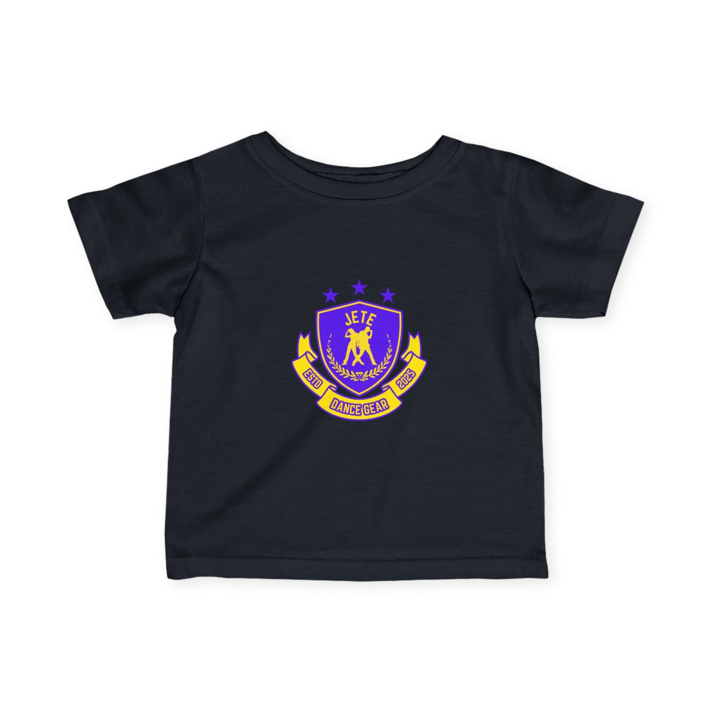 "Jeté Dance Gear" Infant Dance T-Shirt – Collegiate-Inspired Dancer Graphic Short Sleeve Tee for Babies
