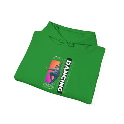 “Dancing” Text with Streetwear-Style Male Dancer Graphic – Unisex Heavy Blend™ Hooded Sweatshirt – Cozy Dance Hoodie for Performers & Dance Enthusiasts
