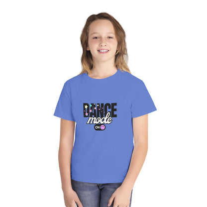 “Dance Mode On" Comfort Colors Youth Midweight  T-Shirt – Pastel Stars & Smiley Face Dance Graphic Tee for Kids