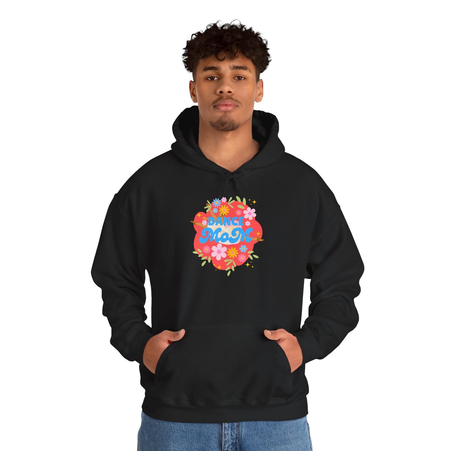 "Dance Mom" Superhero Hoodie – Floral Front Graphic & Fun Back Design | Unisex Hooded Sweatshirt for Proud Dance Parents
