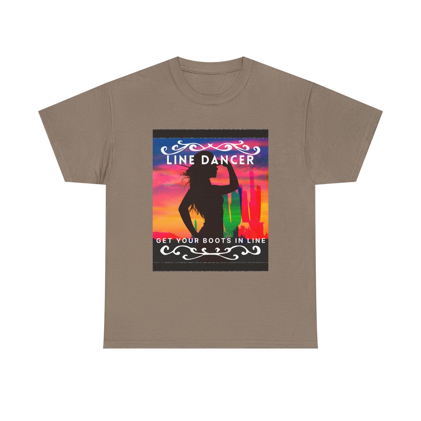 "Line Dancer" Unisex Heavy Cotton T-Shirt – Western Country Dance Graphic Tee – 'Get Your Boots in Line' Cowboy-Inspired Shirt
