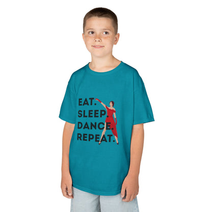 "Eat Sleep Dance Repeat” Youth Short Sleeve Tee – Bold Dancer Graphic Dance Shirt for Kids and Young Performers