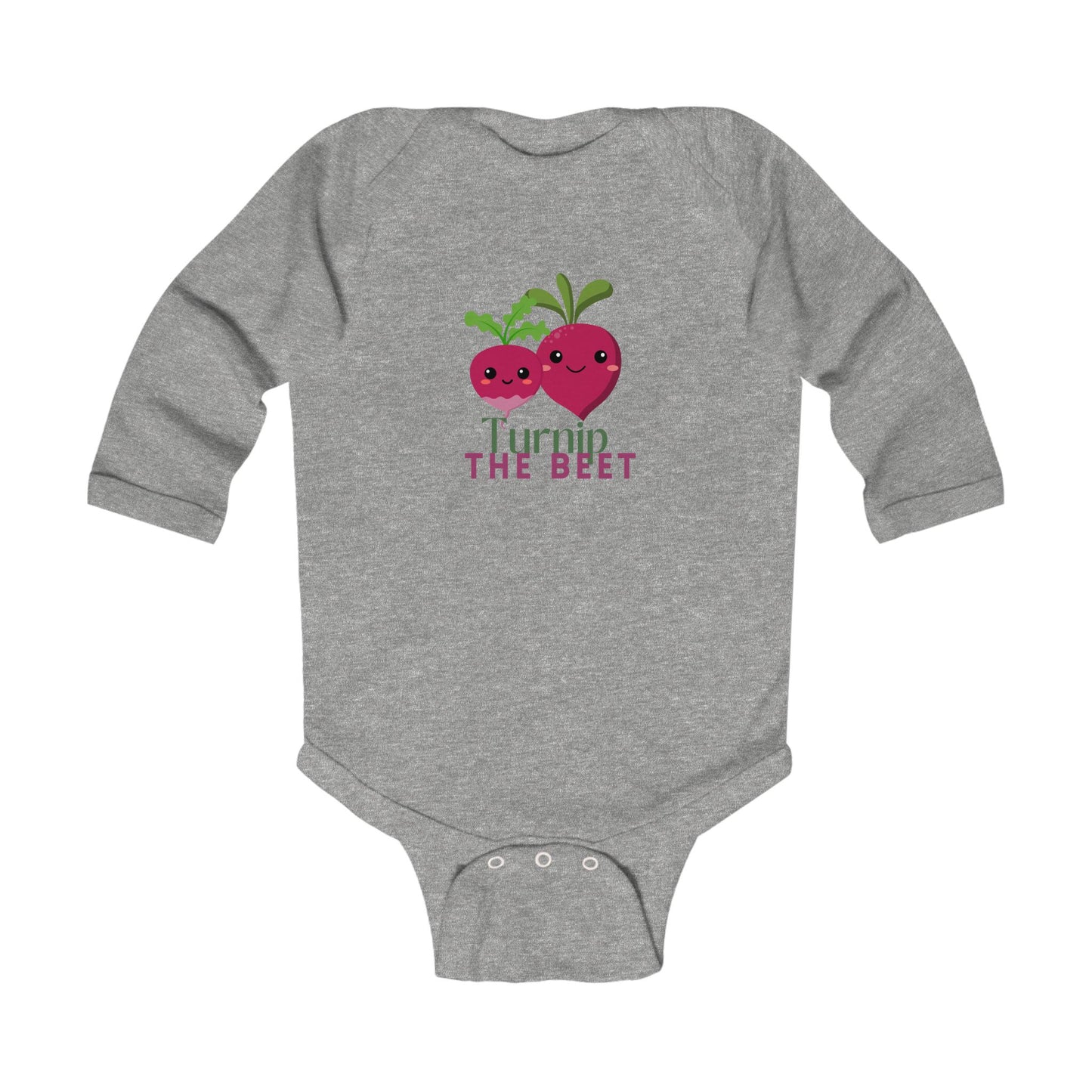 "Turnip the Beet" Infant Long Sleeve Bodysuit – Cute Veggie Dance Pun Graphic Baby Outfit for Jeté Dance Fans