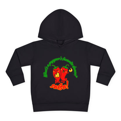 "What's a Pepper's Favorite Dance? Salsa!" Toddler Fleece Dance Hoodie – Funny Colorful Pullover for Kids