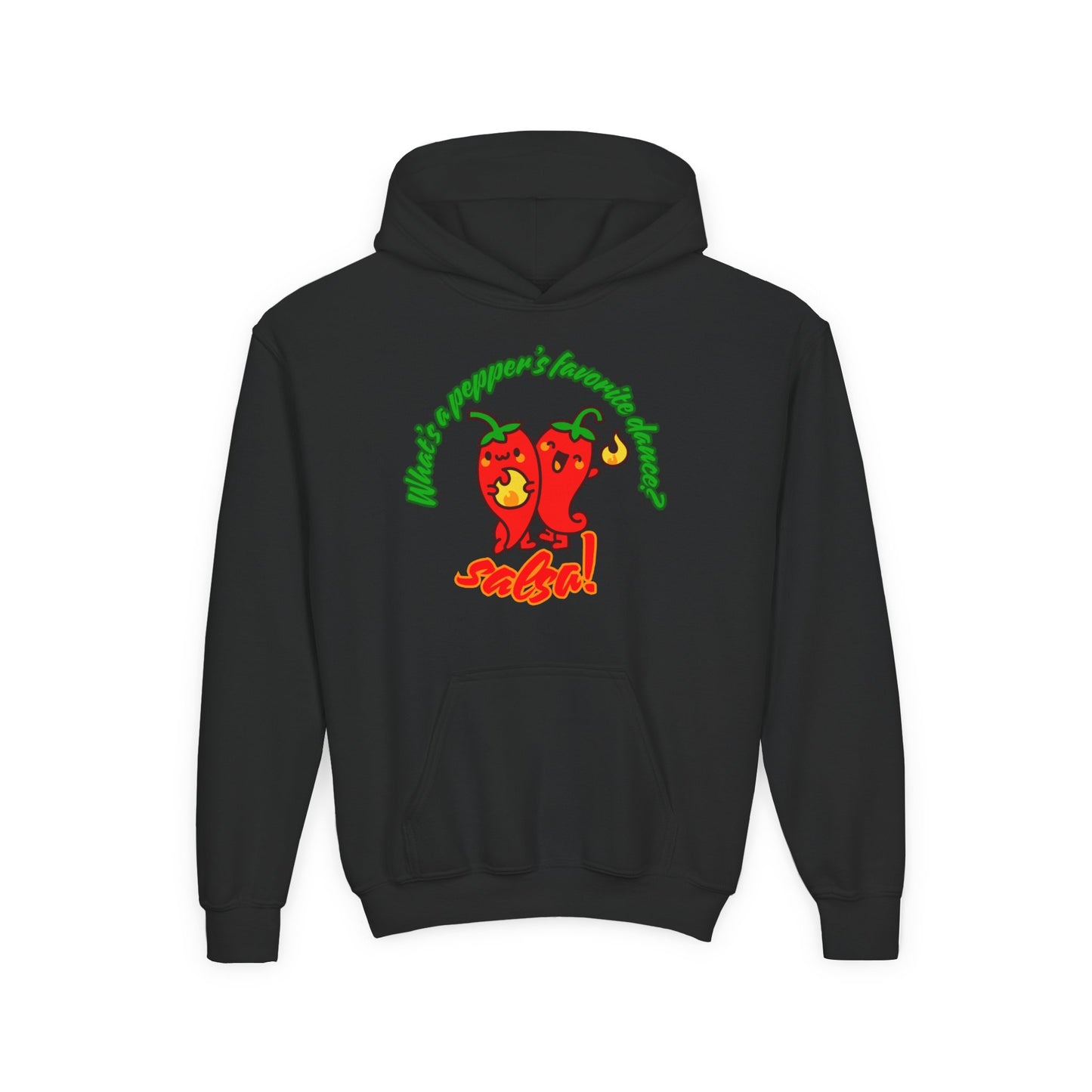 "What’s a Pepper’s Favorite Dance? Salsa!" Youth Hooded Sweatshirt – Funny Dance Pun Pepper Graphic Hoodie for Kids and Teens