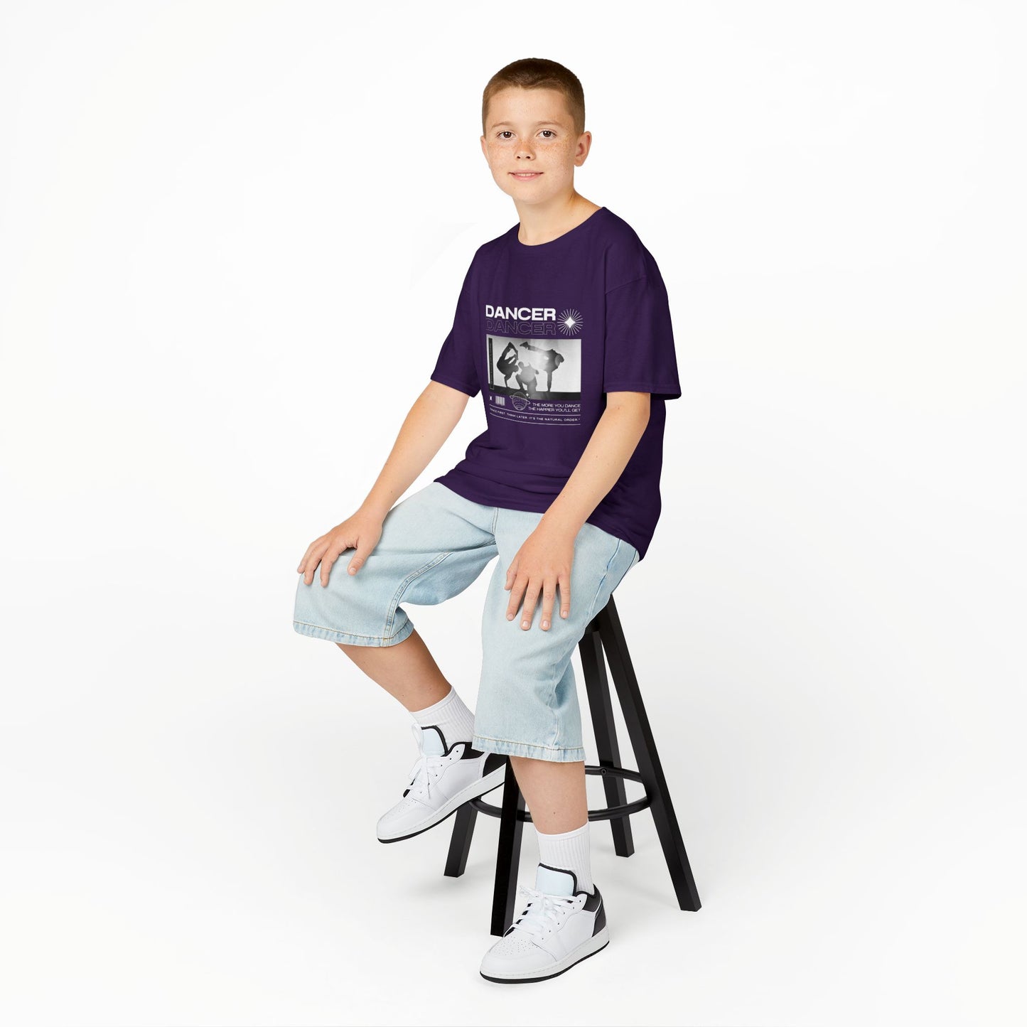 "Dancer" Youth Short Sleeve Tee – Streetwear-Style Breakdancer Graphic Hip Hop Dance Kids T-Shirt