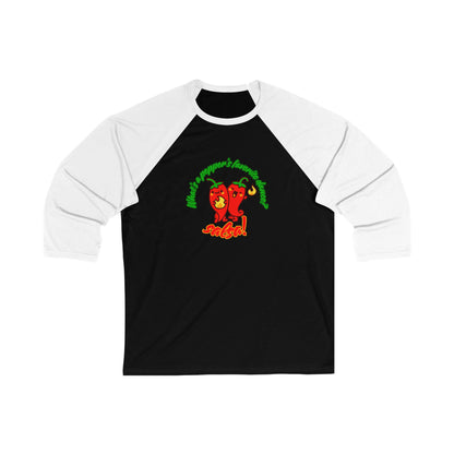 "What’s a Pepper’s Favorite Dance? Salsa!" Unisex 3/4 Sleeve Baseball Tee – Funny Dance Shirt with Cute Pepper Graphic for Dancers