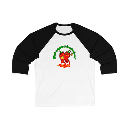 "What’s a Pepper’s Favorite Dance? Salsa!" Unisex 3/4 Sleeve Baseball Tee – Funny Dance Shirt with Cute Pepper Graphic for Dancers