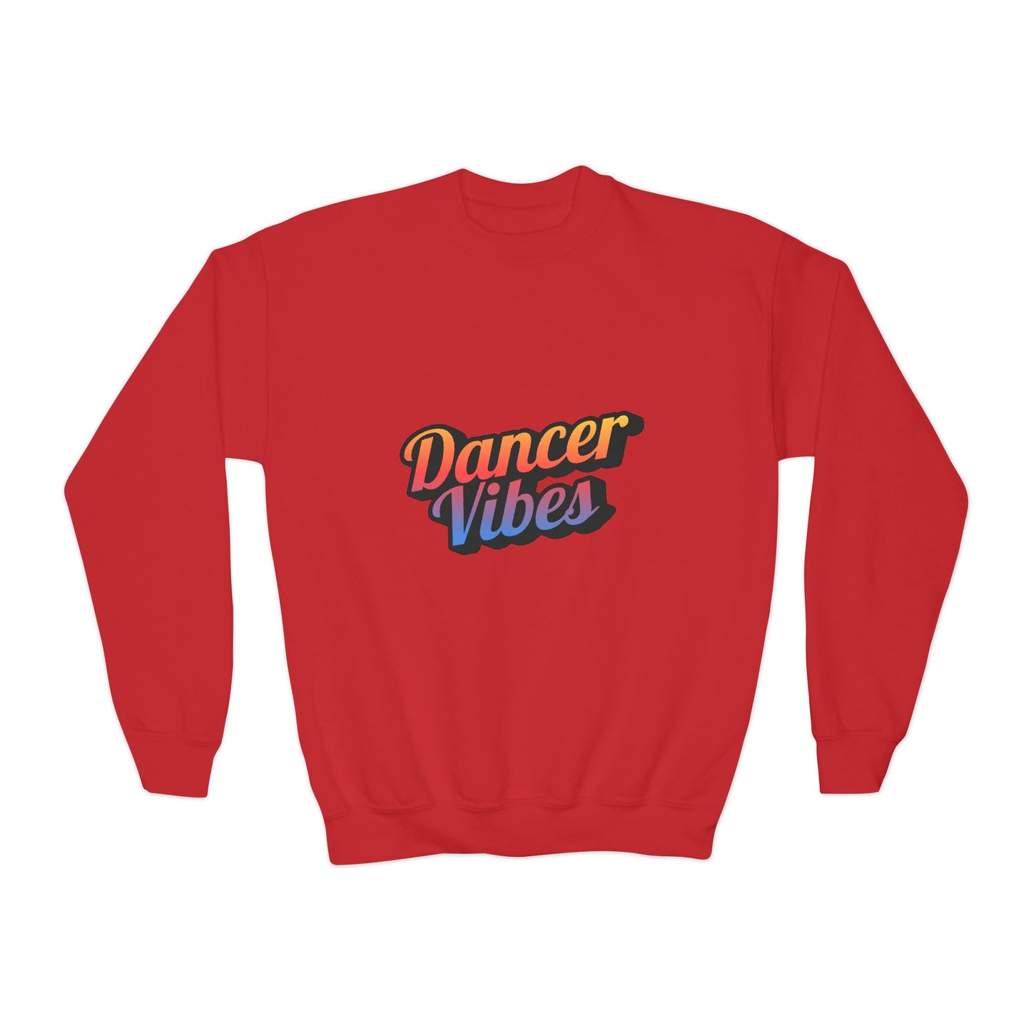 "Dancer Vibes" Youth Crewneck Sweatshirt – Colorful Text-Based Dance Graphic Pullover for Kids and Teens