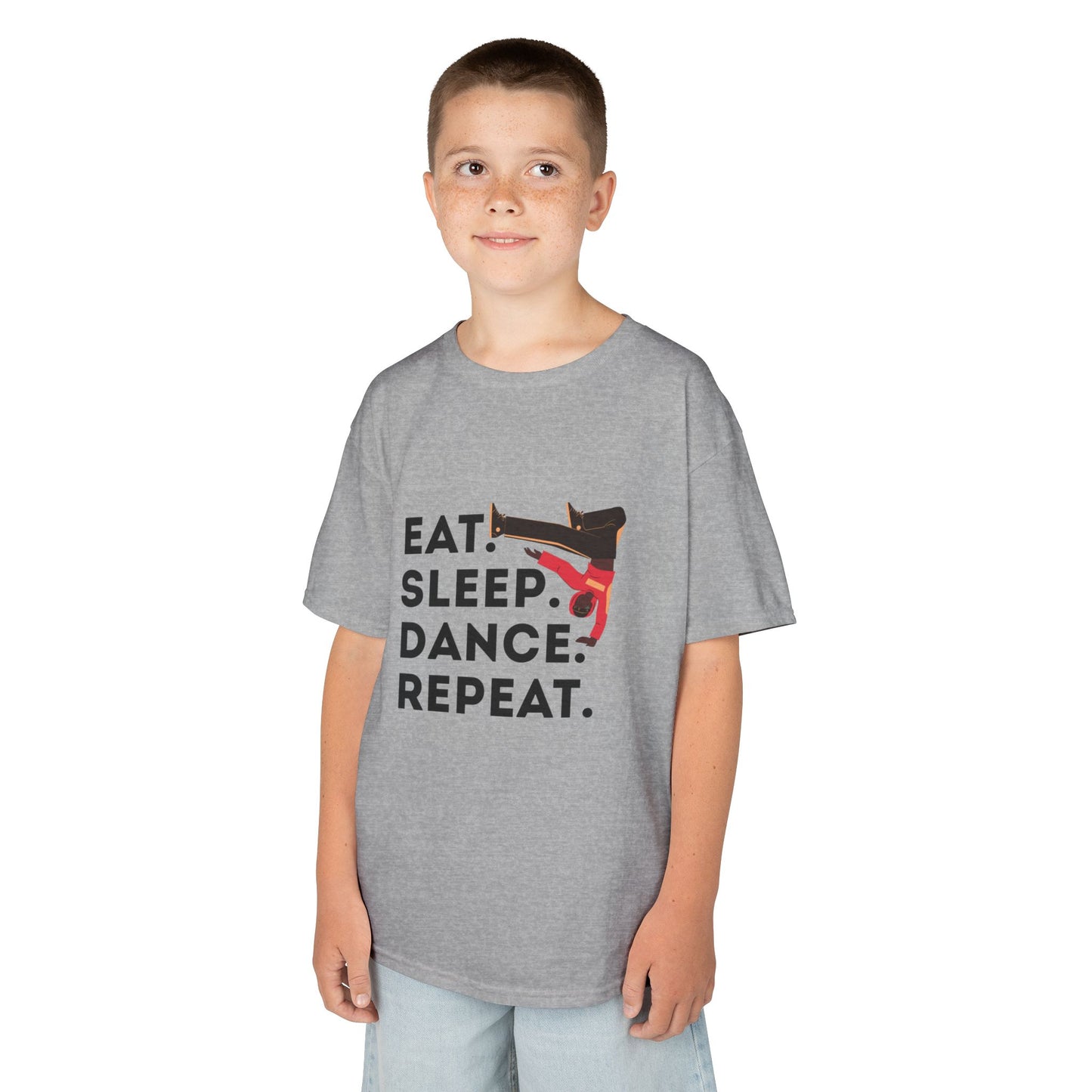 "Eat Sleep Dance Repeat" Youth Short Sleeve Tee – Bold B-Boy Graphic Hip-Hop Dance Shirt for Kids and Young Performers