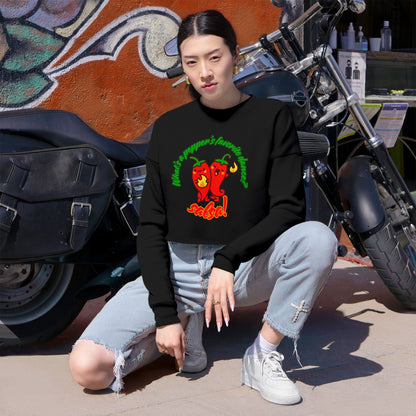 "What’s a Pepper’s Favorite Dance? Salsa!" - Women’s Cropped Sweatshirt | Cute Food Pun Dance Pullover with Pepper Graphic