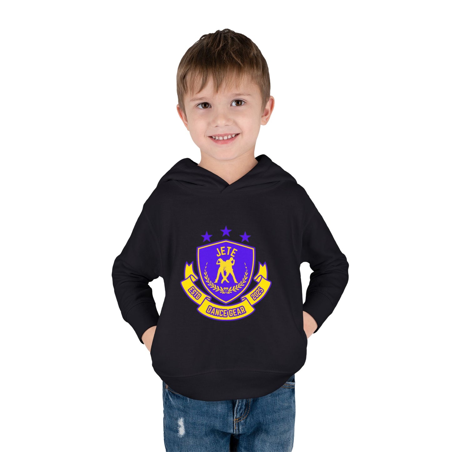 "Jeté Dance Gear" Toddler Pullover Fleece Hoodie – Collegiate-Inspired Dancer Graphic Sweatshirt for Kids