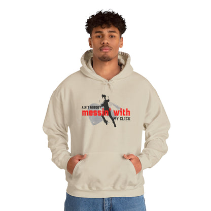 “Ain’t Nobody Messin’ with My Click” Tap Dance Graphic with Tap Shoes & Dancer | Streetwear-Inspired Tap Dancing Hoodie for Dancers - Unisex Heavy Blend™ Hooded Sweatshirt