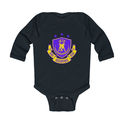 "Jeté Dance Gear" Infant Long Sleeve Bodysuit – Collegiate-Inspired Graphic Baby Dance Outfit for Jeté Shop