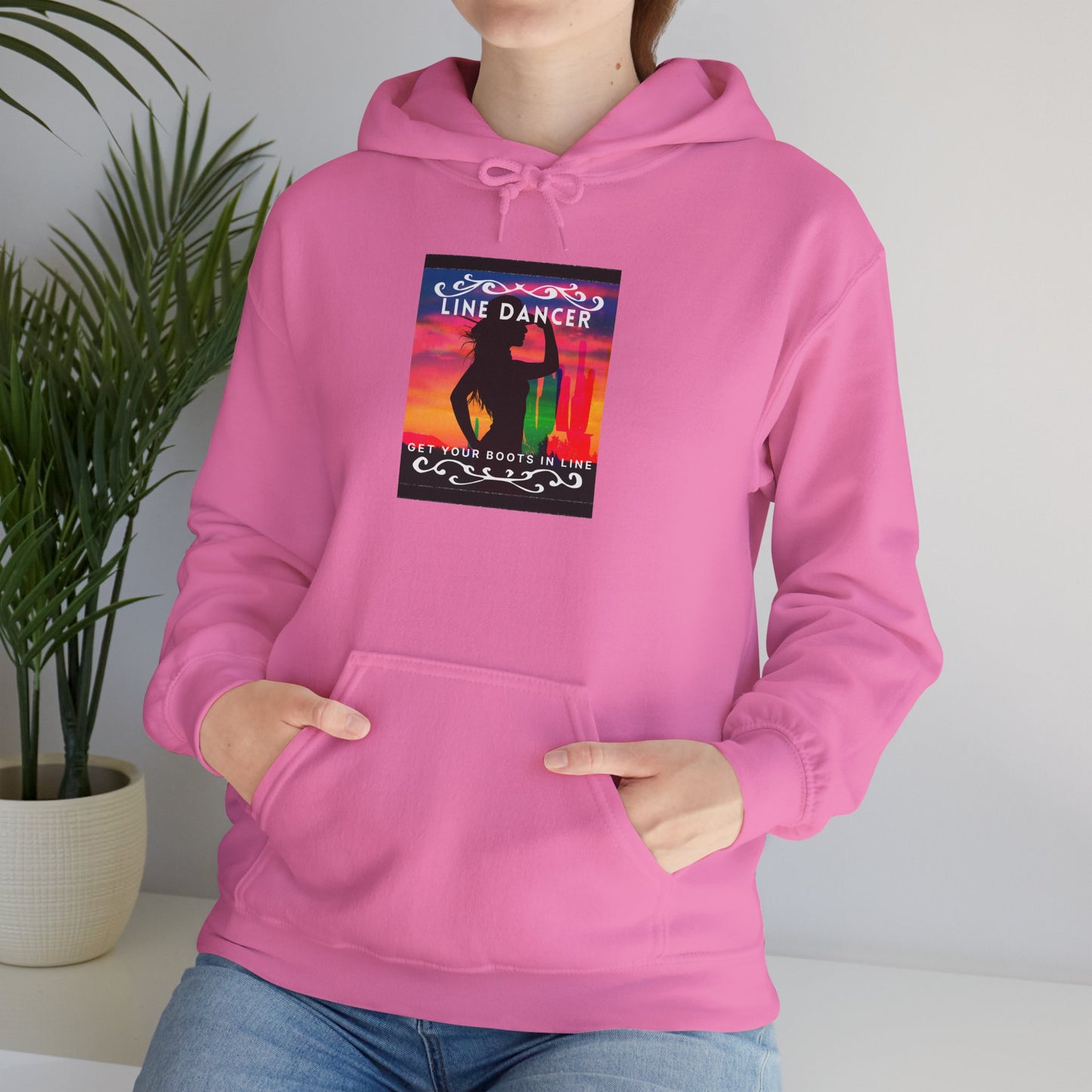 "Line Dancer, Get Your Boots in Line" Western-Inspired Graphic – Unisex Heavy Blend™ Hooded Sweatshirt