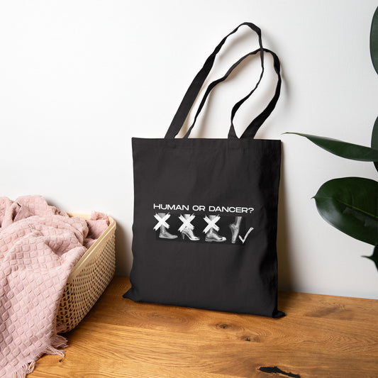 “Human or Dancer” Cotton Canvas Tote Bag with Cute X-Ray Ballet Feet Graphic – Personalized Dance Tote with Custom Name or Studio Option