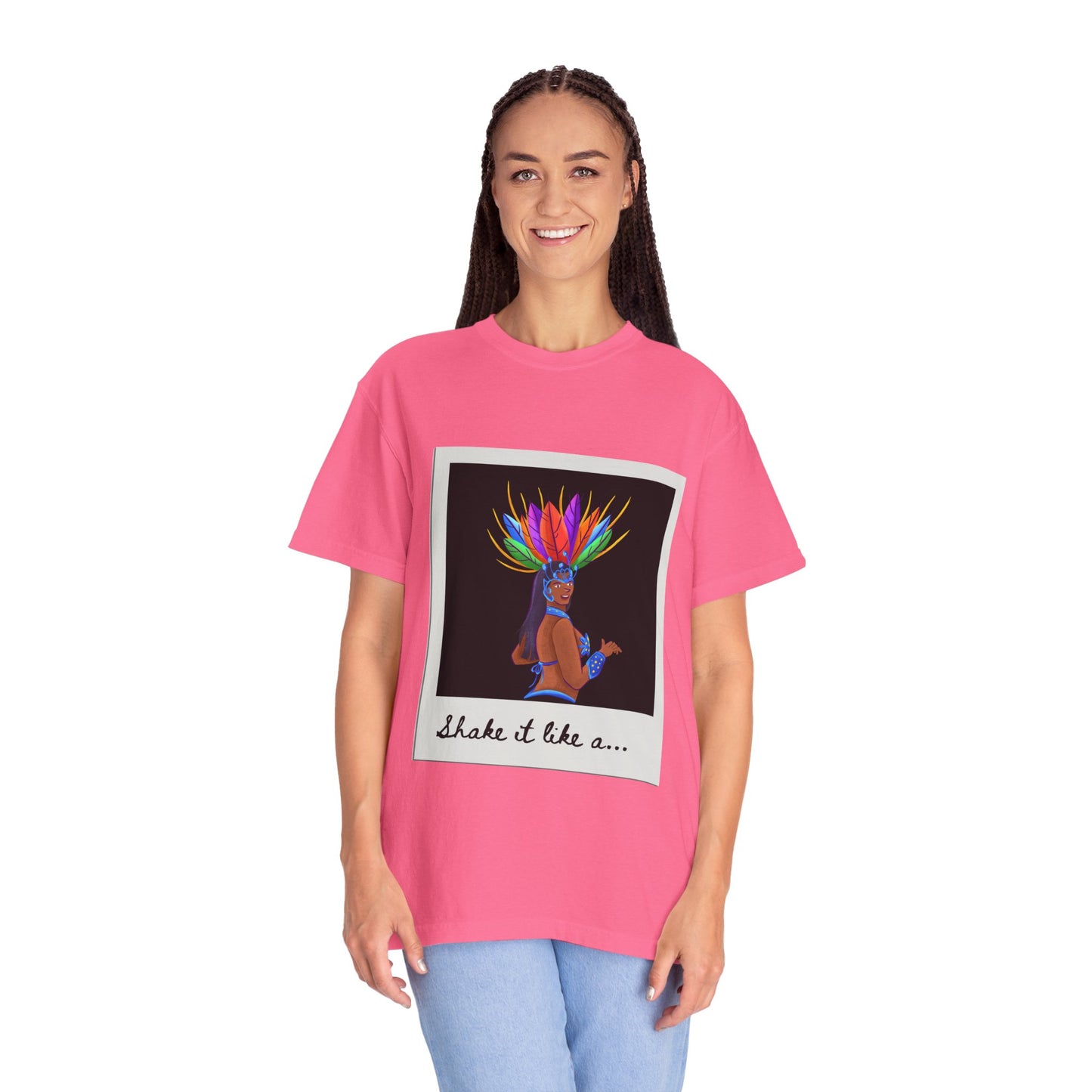 "Shake It Like a Samba Star" Unisex Garment-Dyed Dance T-Shirt – Bold Carnival-Inspired Graphic Tee for Dancers